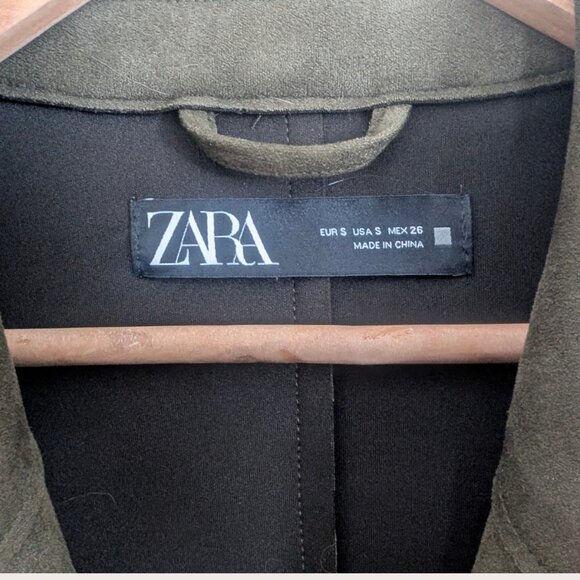 Zara Faux Suede Long Trench Coat - Picture 3 of 4